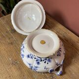 Soup tureen and its presentation dish with blue Moustiers decor
