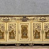 Louis XV Baroque Venetian curved sideboard in lacquered, painted and gilded wood