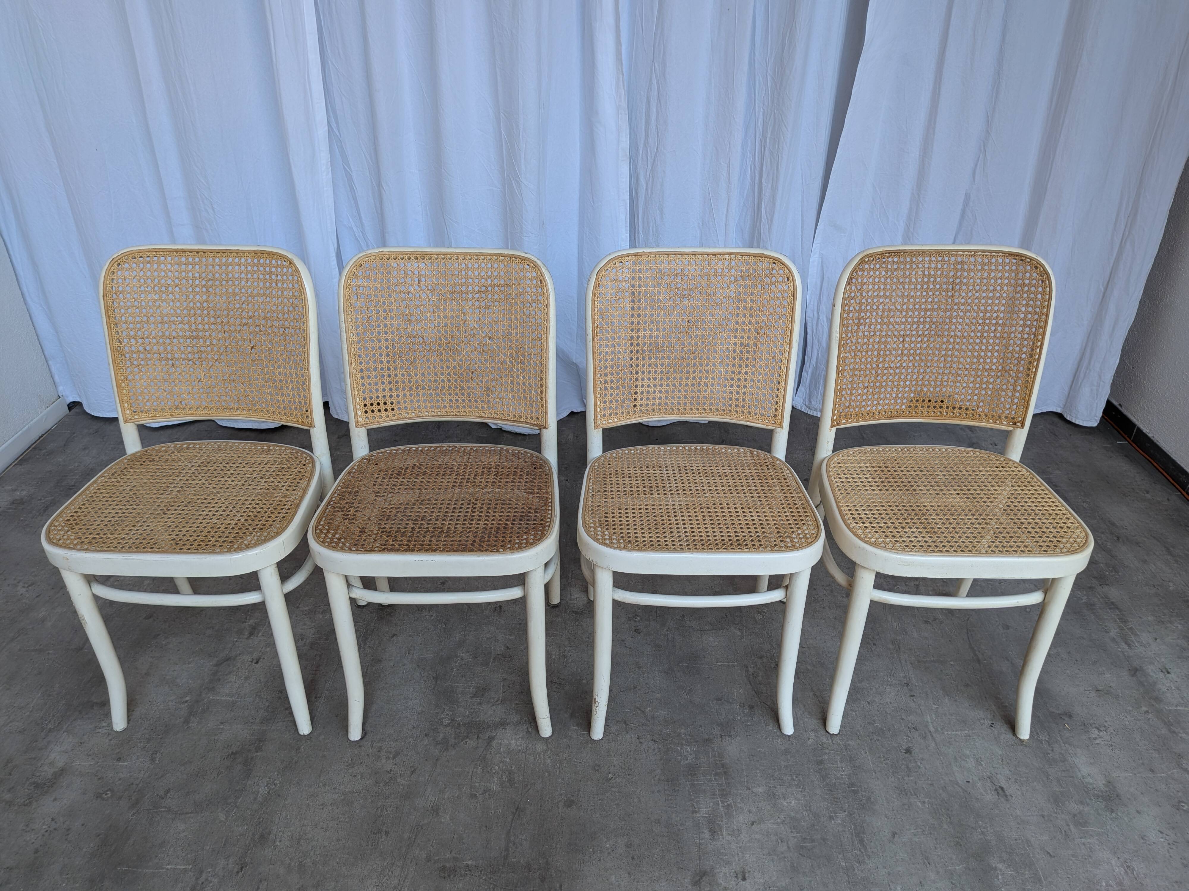 Set of 4 Thonet Style 811 Cane Chair: Josef Hoffman Mid-Century Modern Furn