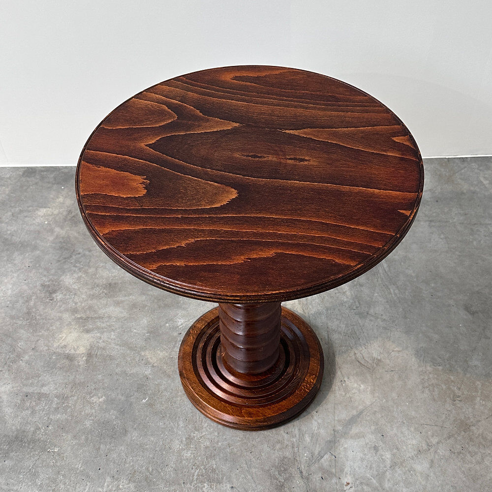 French sculptural turned oak pedestal side table, 1960s