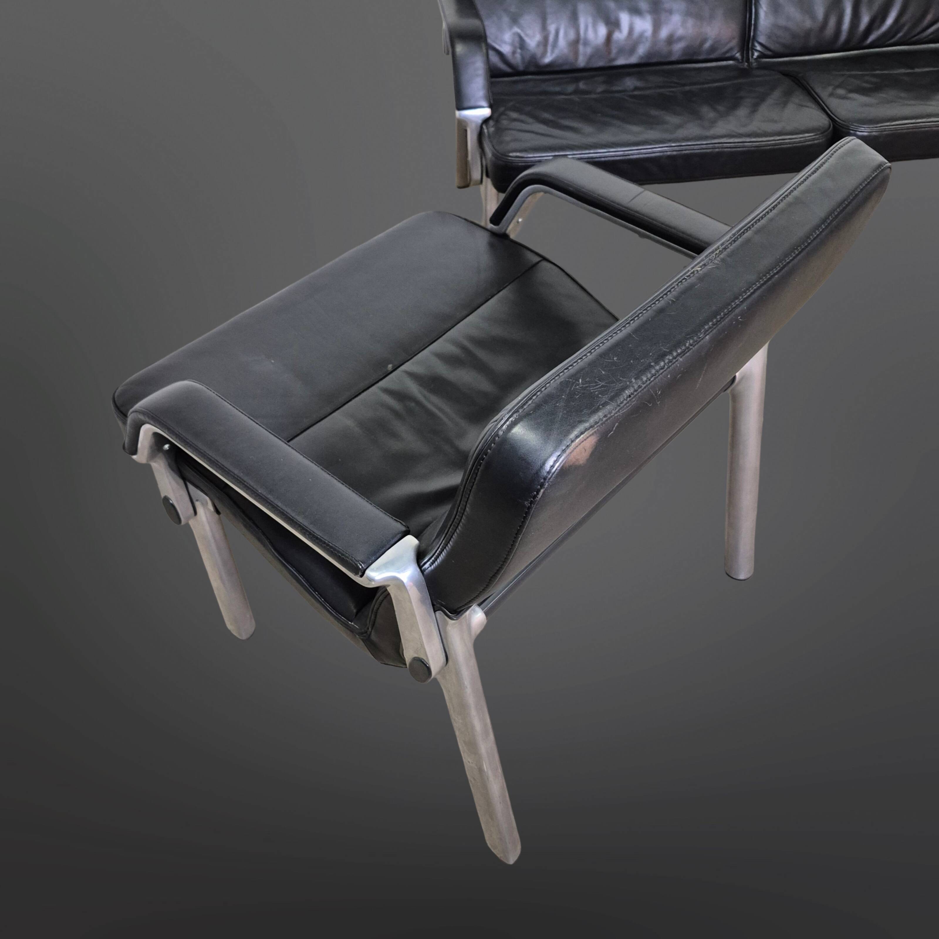 Postmodern black leather seating group, Germany 1980s