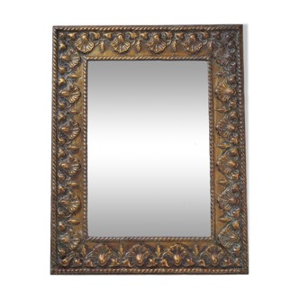 Antique wall mirror, Keswick style, rectangular, brass shells & bleeding hearts, 1920's English