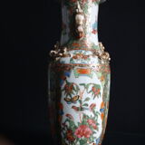 Vase porcelaine Chinois chien de fo 26cm Chine famille rose Canton XIX