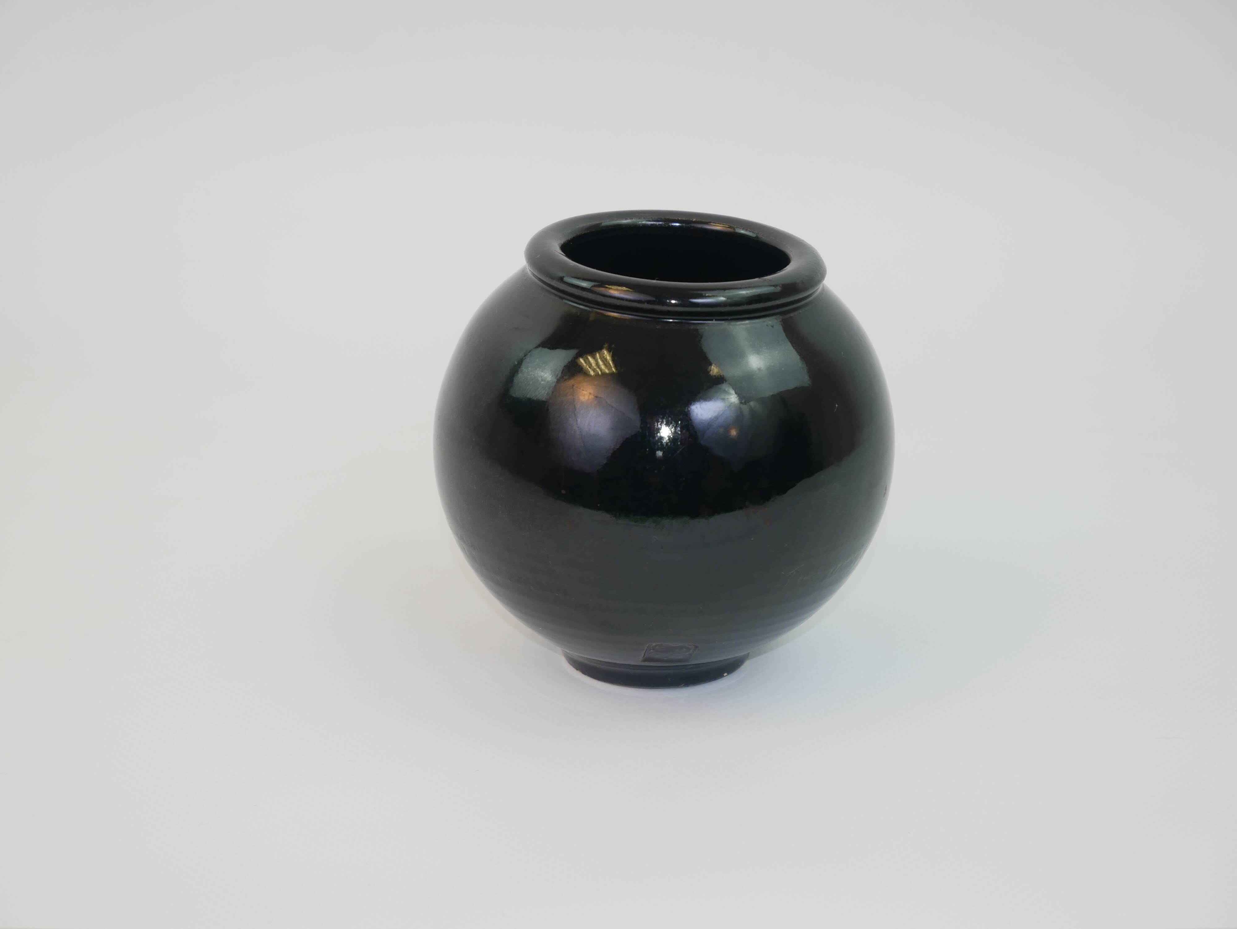 Black ceramic ball vase from Biot
