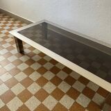 Rectangular coffee table in chrome steel and smoked glass from the 70s
