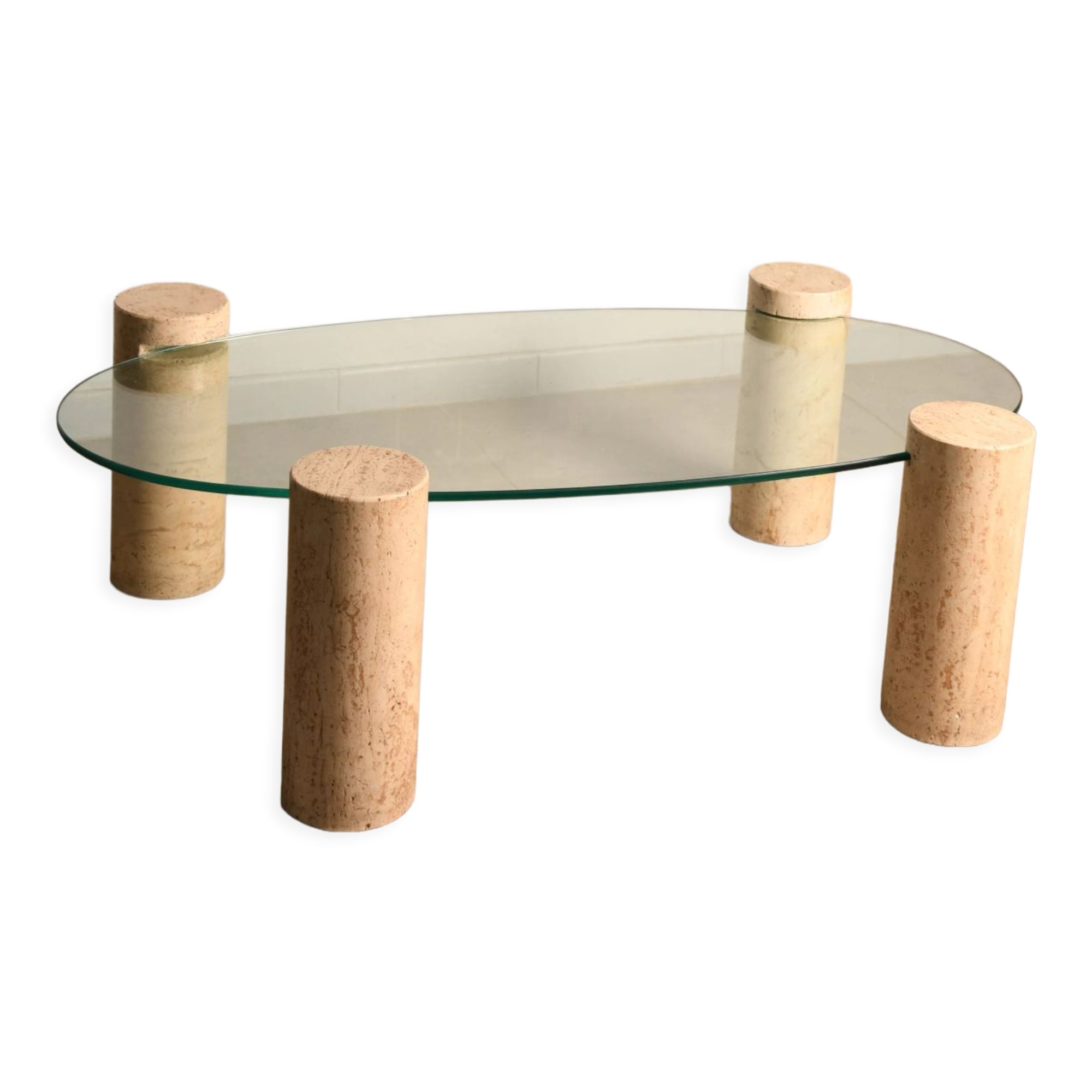 Coffee table, marble legs, glass top, from the 60s