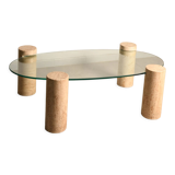 Coffee table, marble legs, glass top, from the 60s