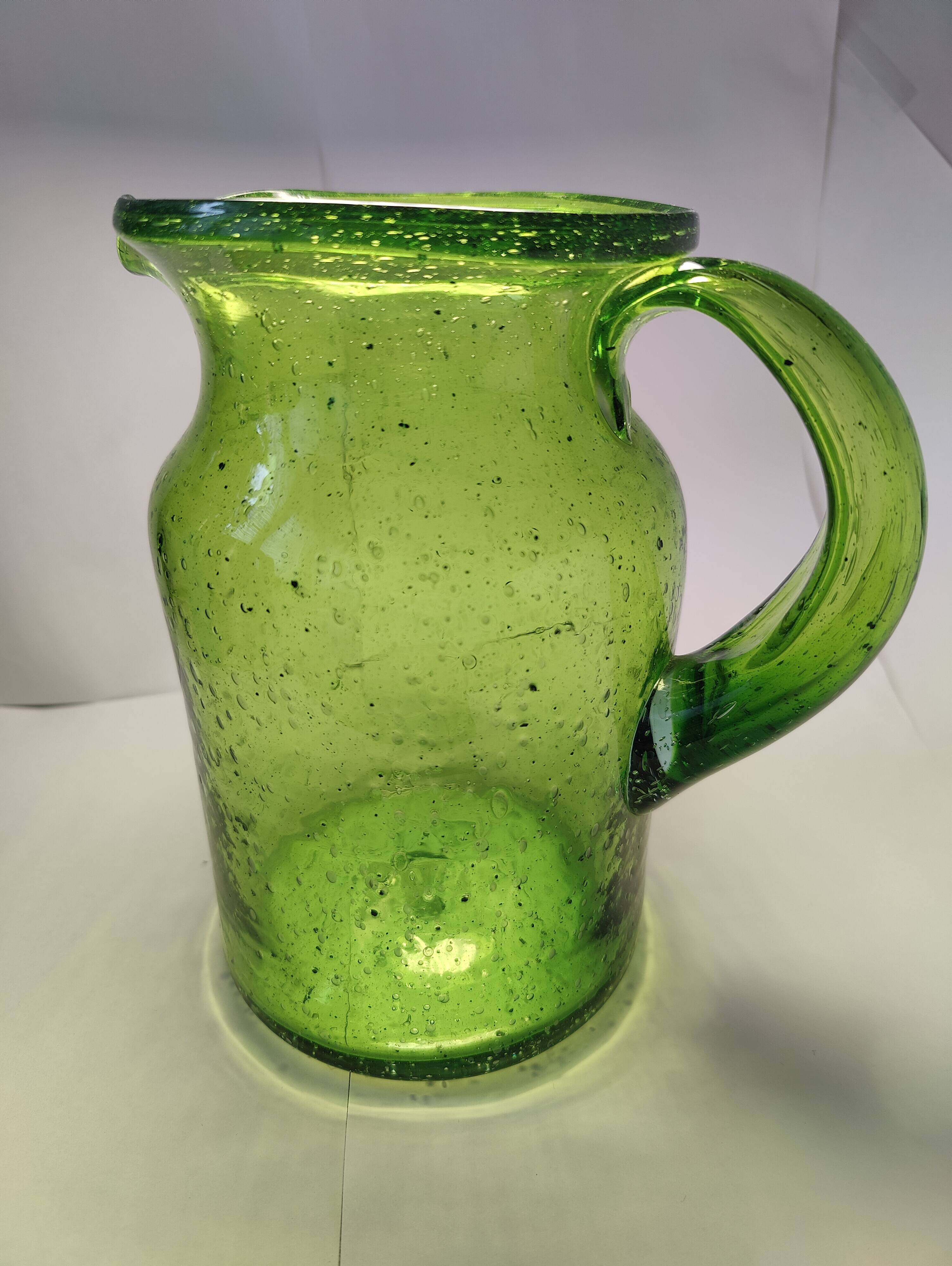 Bubble glass pitcher in the style of Biot or Empoli.