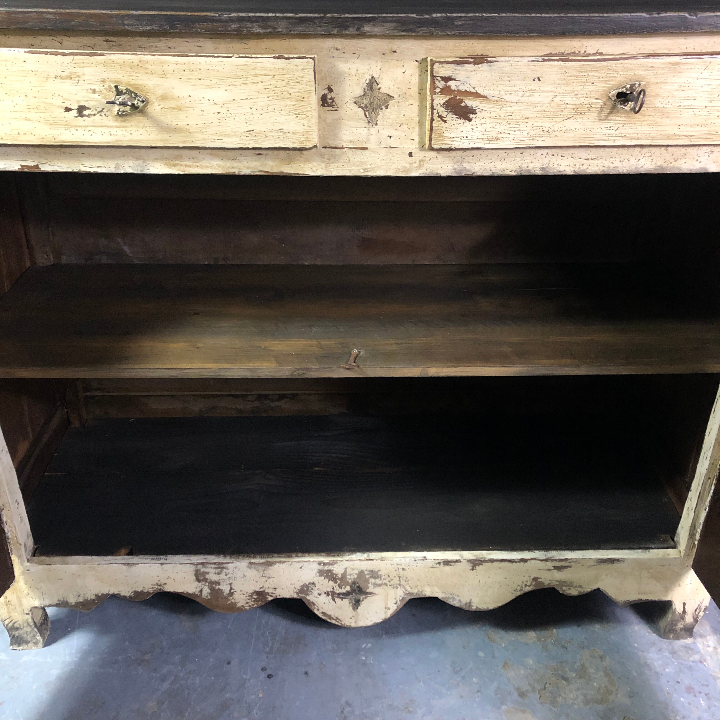 Old patinated painted wooden sideboard