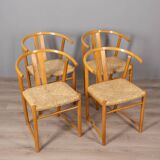 Set of 4 vintage 80s chairs in oak wood danish design