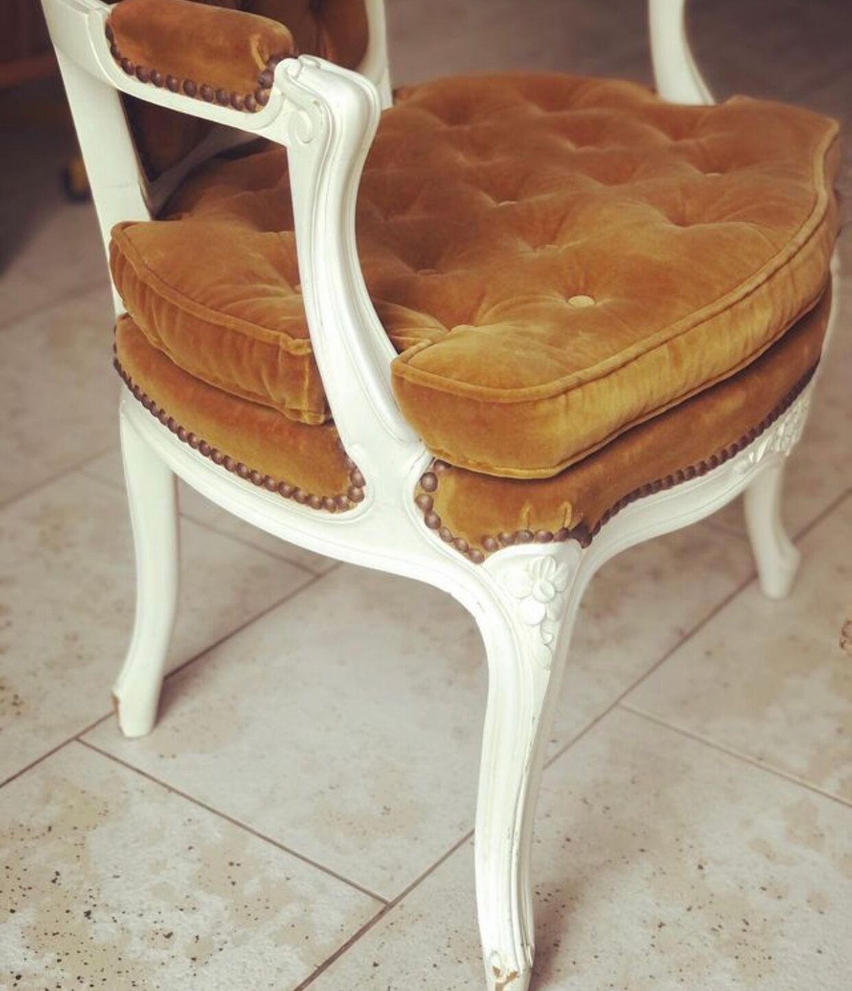 2 mustard yellow Louis XV convertible armchairs