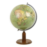 Vintage globe with compass on oak base from the 1940s