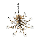 8 lights golden leaves and white flowers chandelier