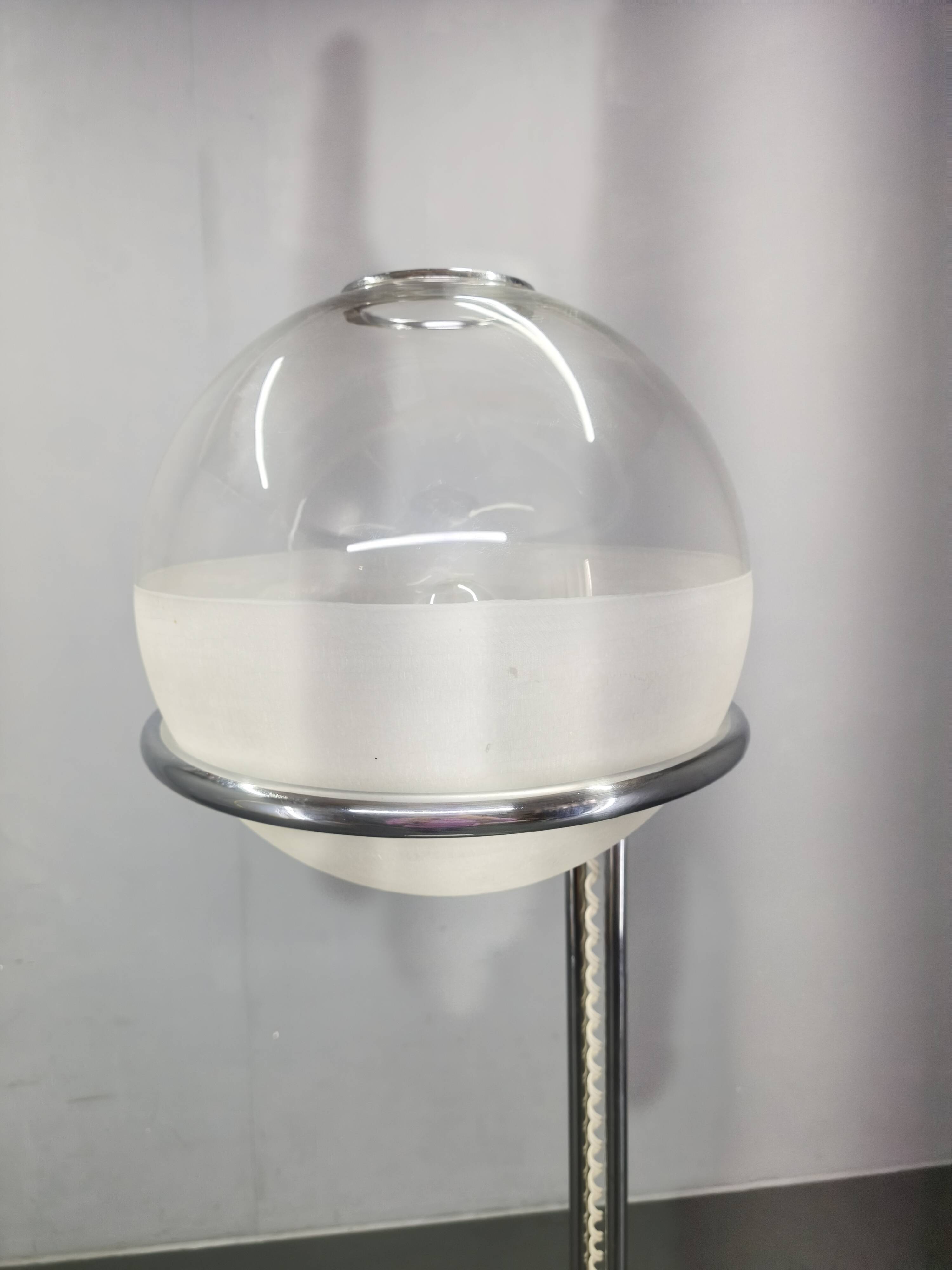 Italian Chrome Floor Lamp Glass Globe, Lenci Style, 1970s