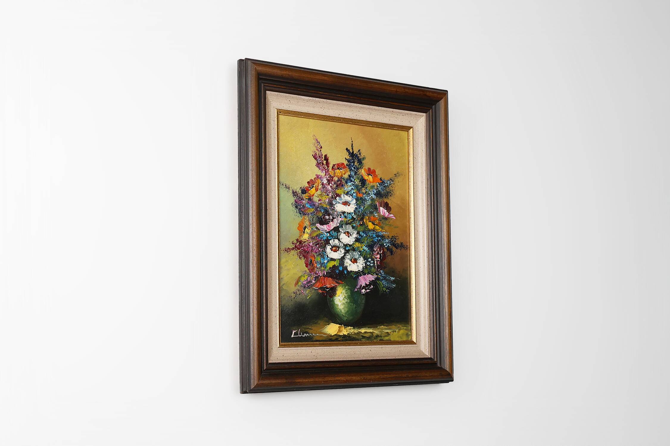 Signed Belgian painting of a still life with a bouquet of flowers, ca. 1950