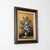 Tableau belge signé représentant une nature morte avec un bouquet de fleurs, vers 1950