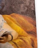Young woman lying reading oil on panel