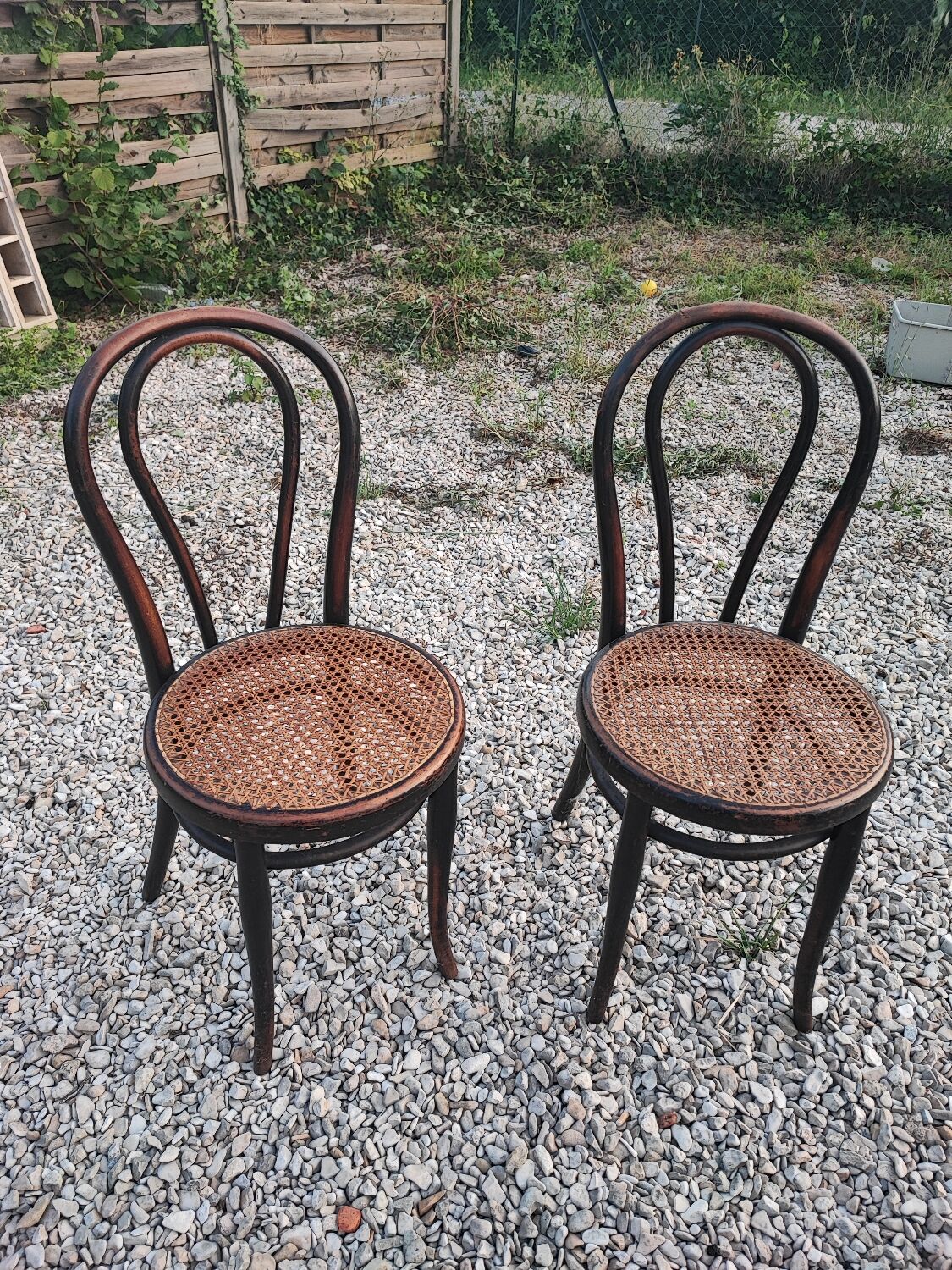 Duo chairs Thonet Austria seated cannée bistro blackened wood