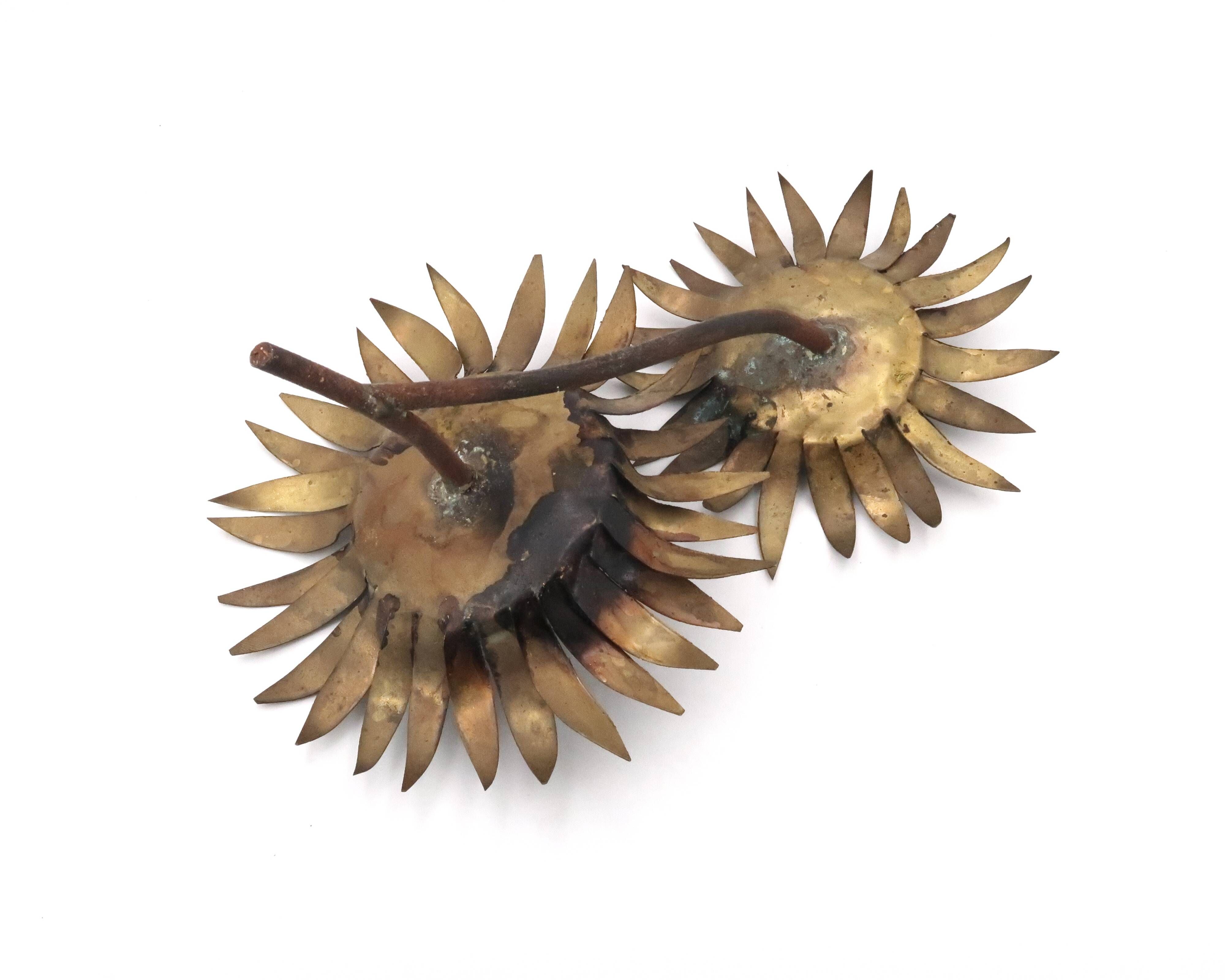Brutalist brass sunflower sculpture, 1950s