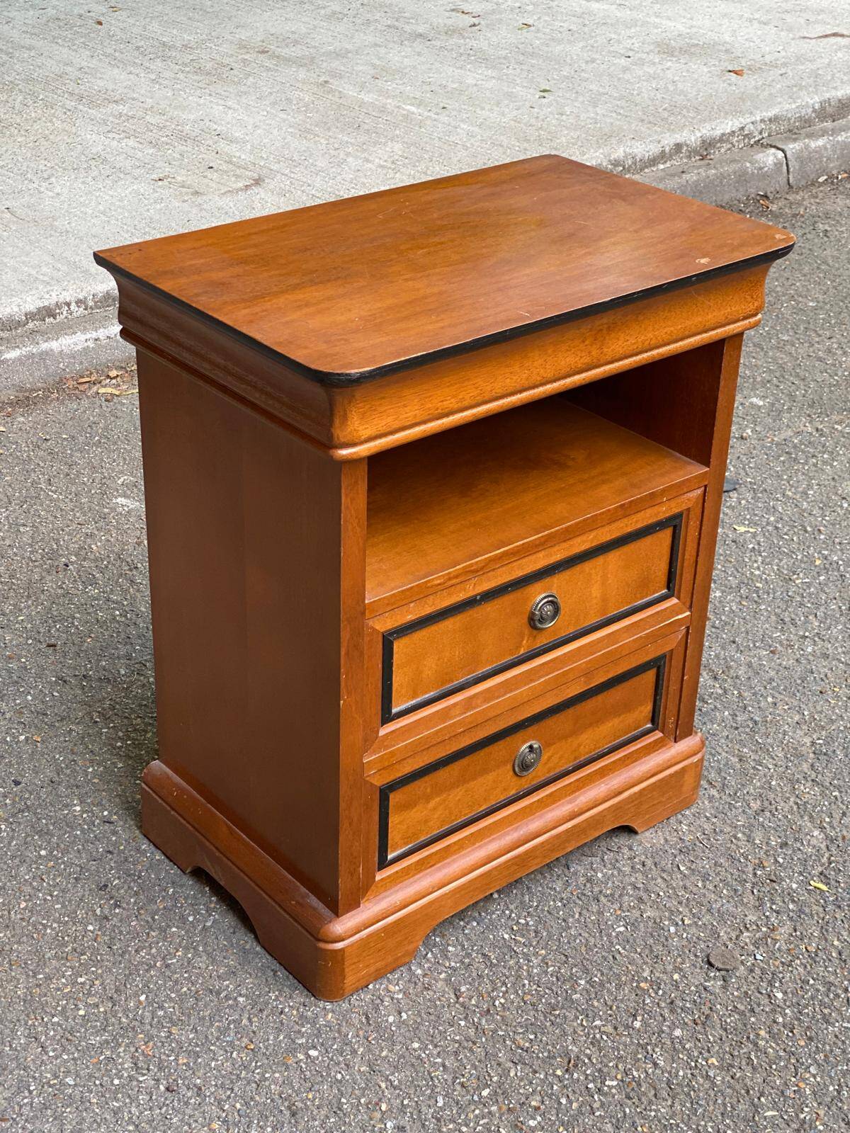 Louis Philippe wooden bedside table with 2 drawers