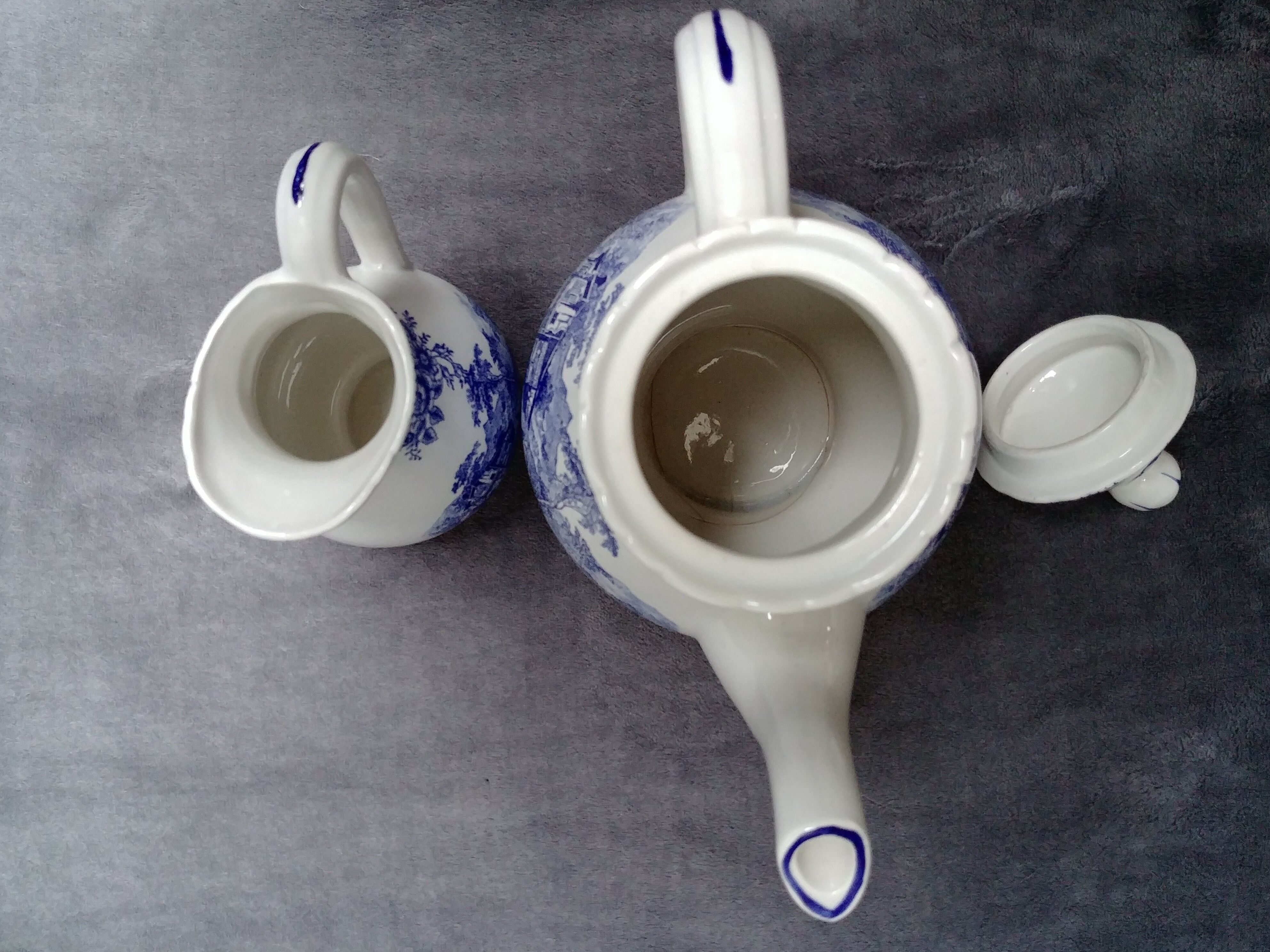 Pouring coffee maker and its milk pot in Luneville earthenware setting Excelsior - TB state - Vintage