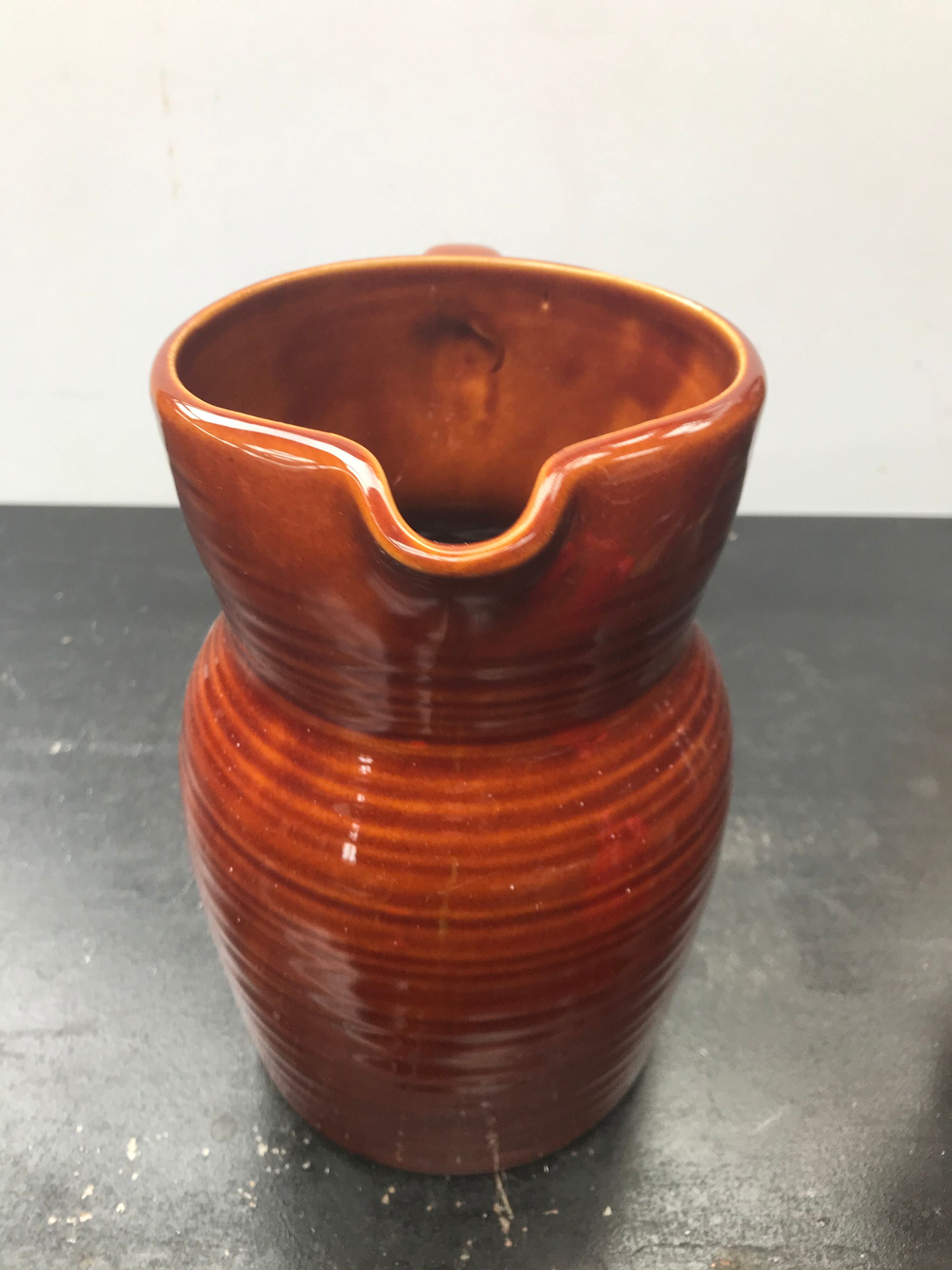 Former pitcher 2l ceramics striped brown 70s vintage