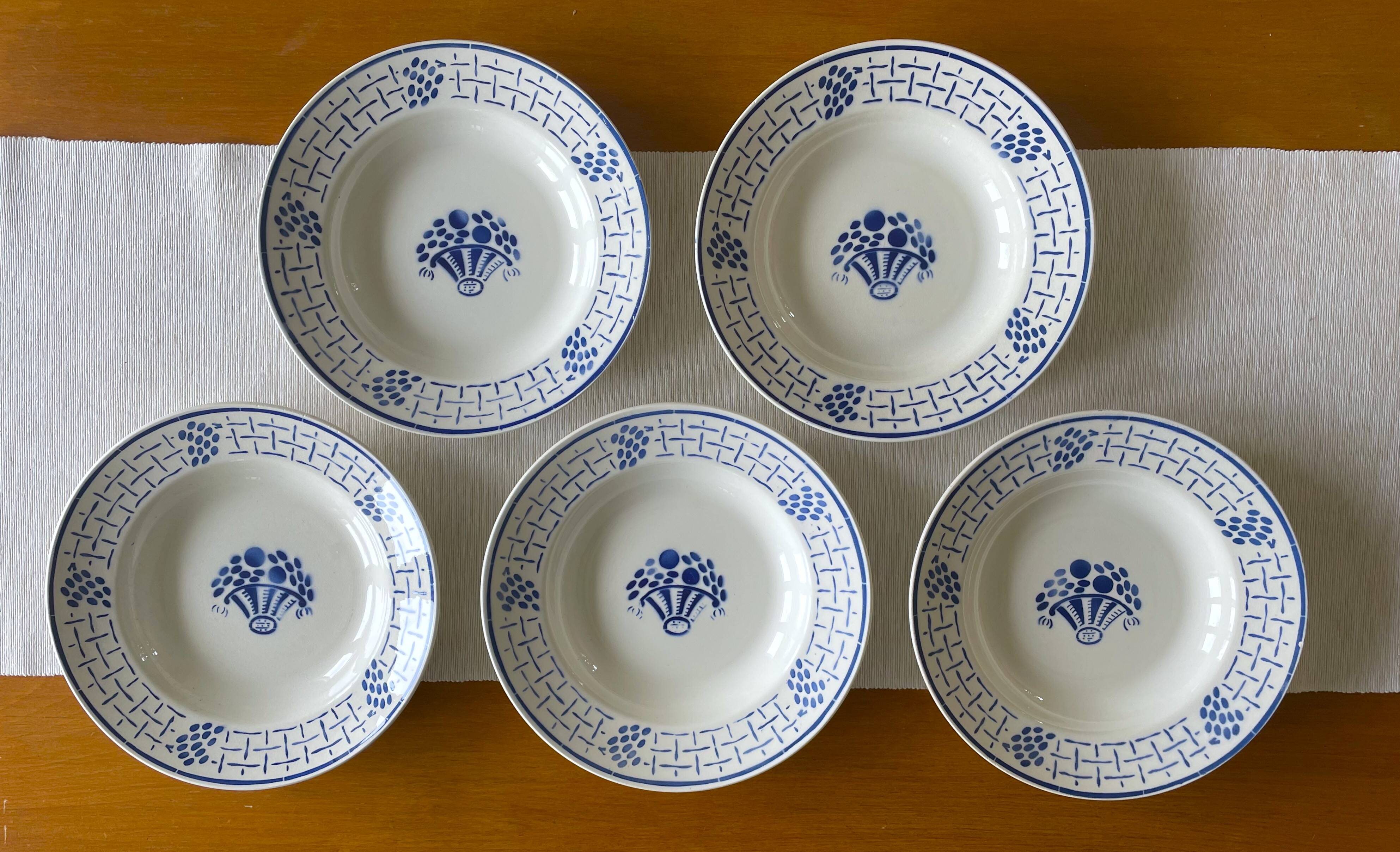 5 antique deep plates in badonviller earthenware