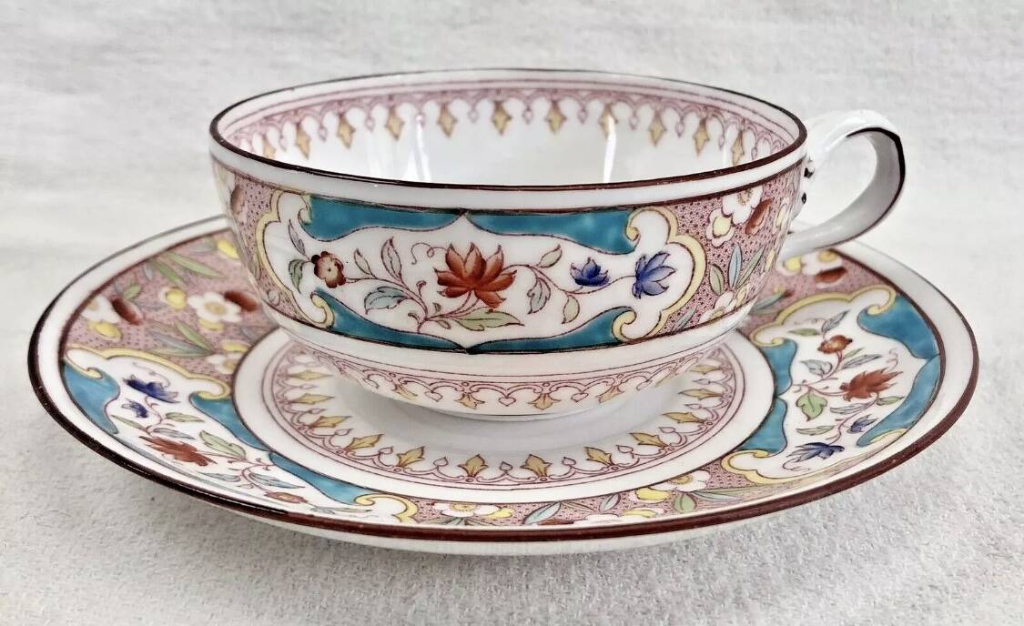 2 old Sarreguemines Minton porcelain tea cups + saucers