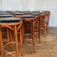 Series of 16 curved wooden bar stools dlg Thonet Baumann Fischel