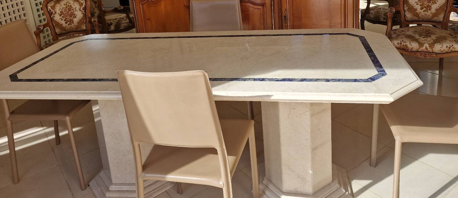 Marble dining table for 6 people.