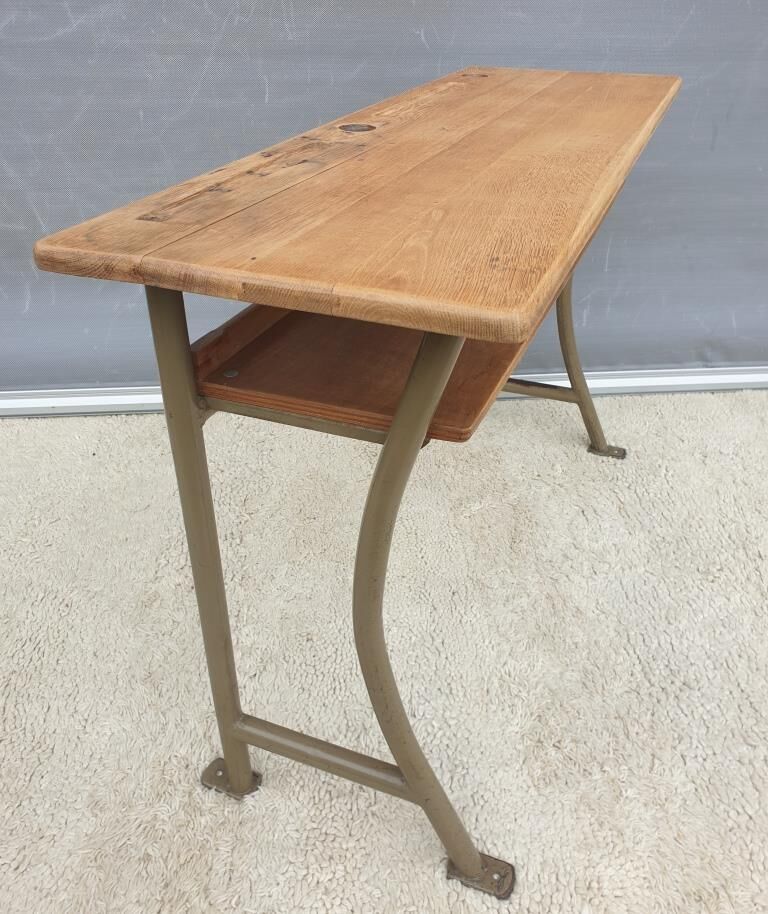 Double desk of schoolboy wood metal vintage curved base
