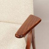 Fauteuil Bouclè de J. Chierowski, 1960 Pologne, Fauteuil en bois Design scandinave