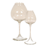 Large collection of Midcentury tulip glasses by Orrefors Nils Landberg, Sweden, 1950s.