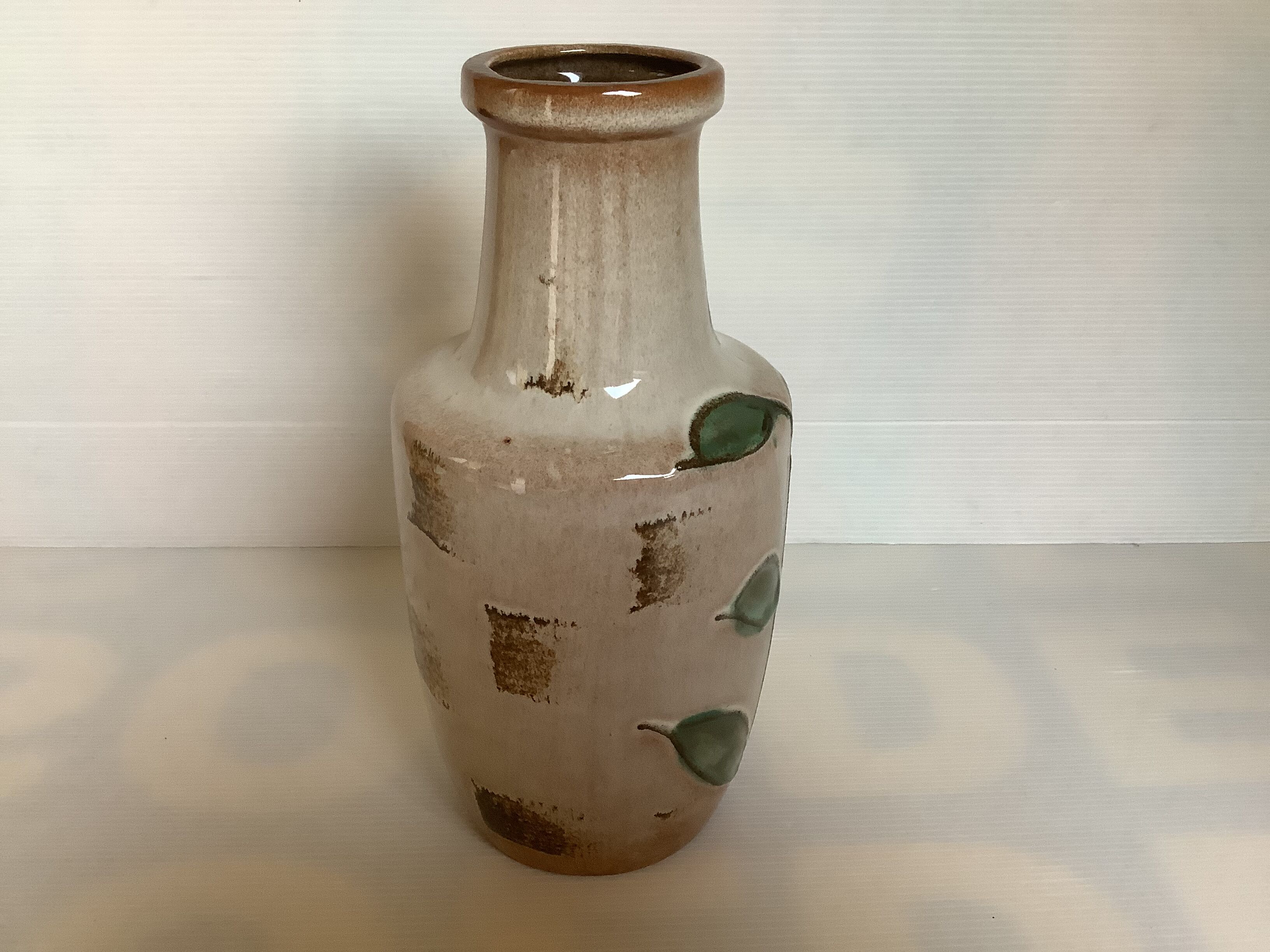 Glazed vase ceramic red flower W Germany vintage