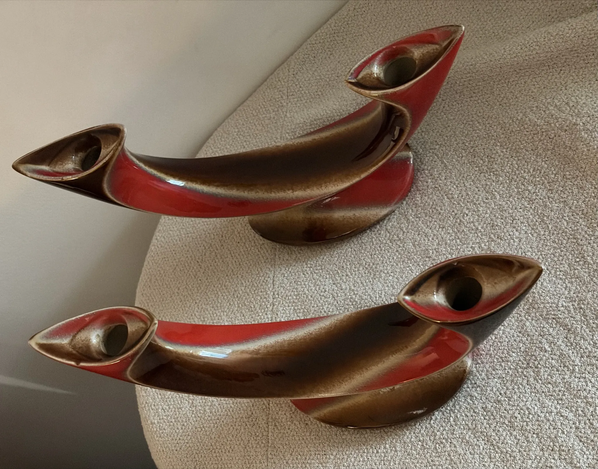 Pair of Mid-Century Vintage Ceramic Double Candlestick Holders Verceam