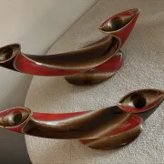 Pair of Mid-Century Vintage Ceramic Double Candlestick Holders Verceam