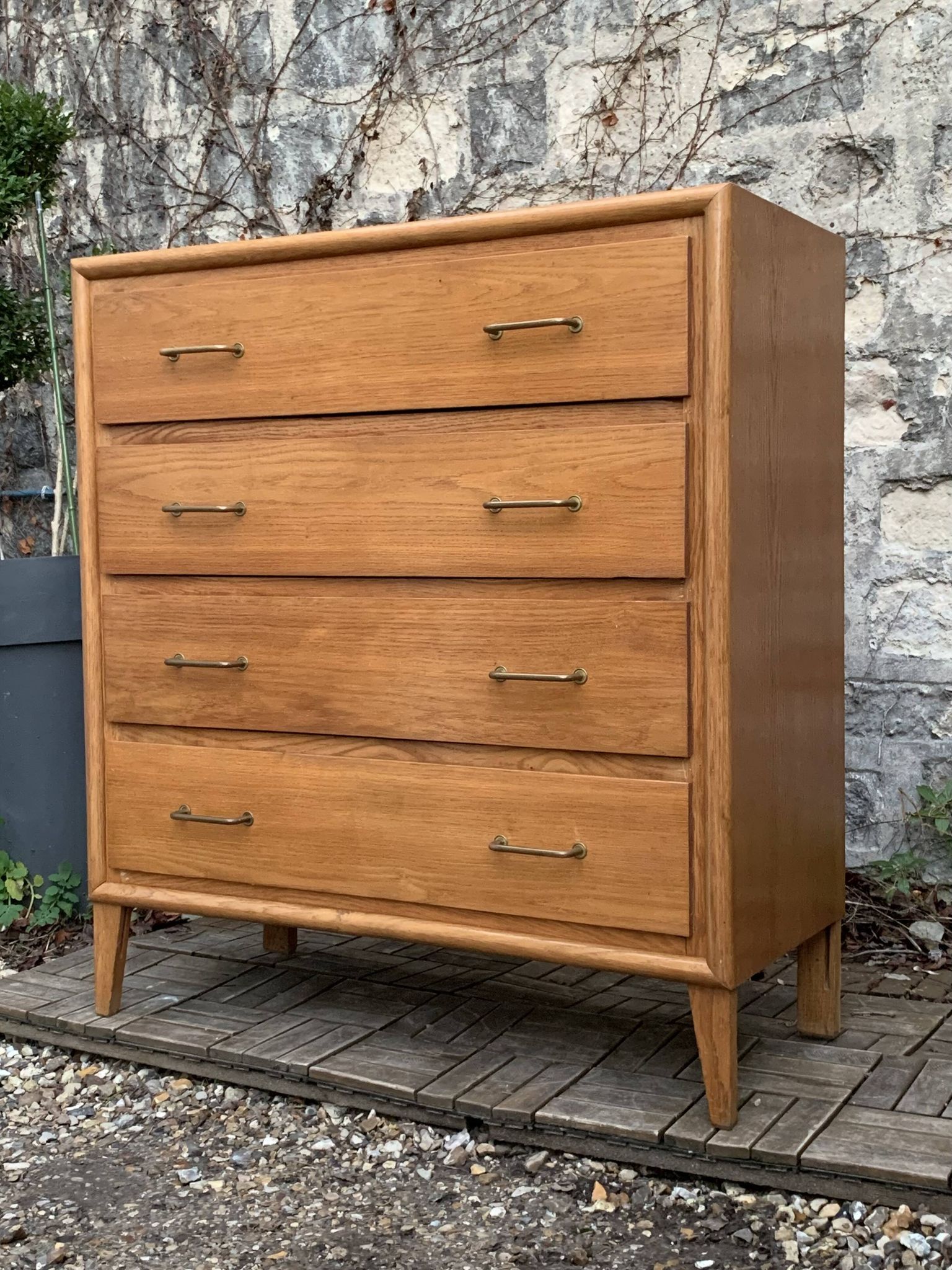 Vintage chest of drawers with compass feet, oak, original patina, 1950s