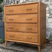 Vintage chest of drawers with compass feet, oak, original patina, 1950s