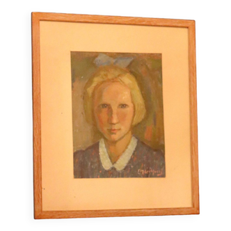Peinture à l’huile moderniste suédoise originale « Paysanne Jean Worth Bolts » par CARL MAGNUS LINDQVIST (188