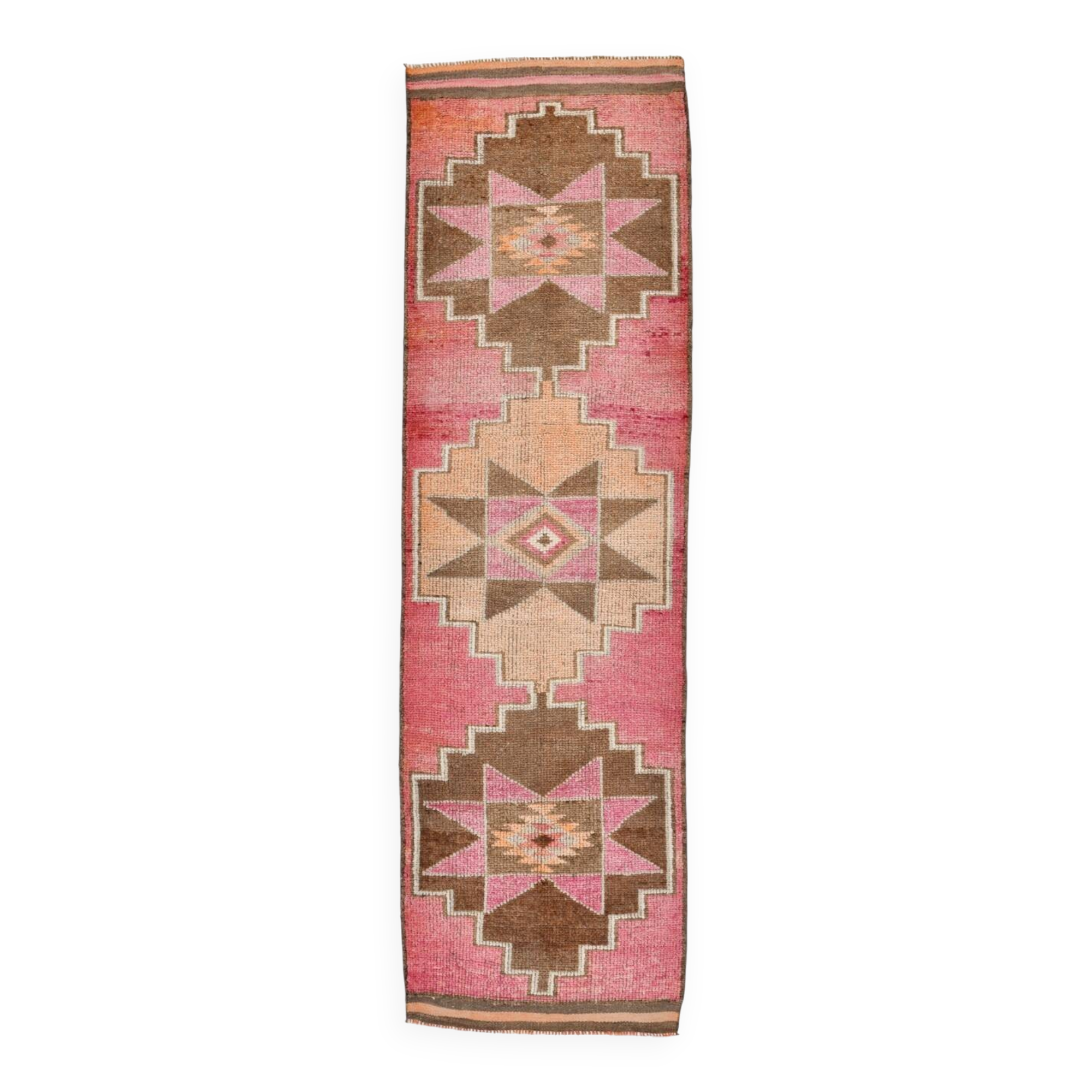 3x11 Pink and Brown Rare Colors Runner Rug, Wool Kilim Rug, 94x320Cm