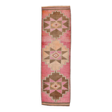 3x11 Pink and Brown Rare Colors Runner Rug, Wool Kilim Rug, 94x320Cm