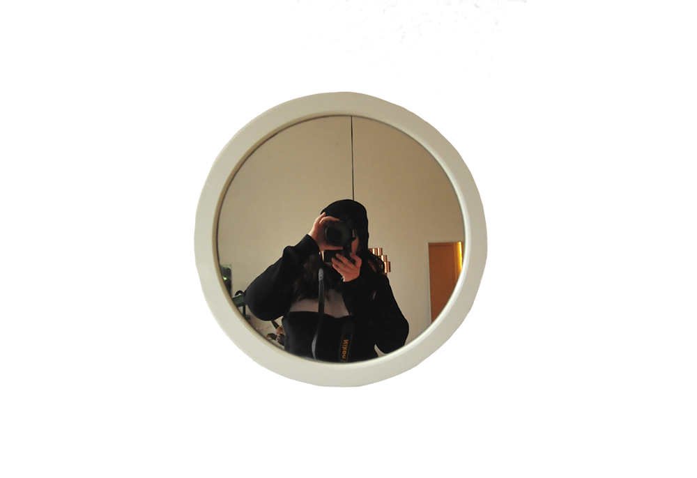 vintage white round mirror