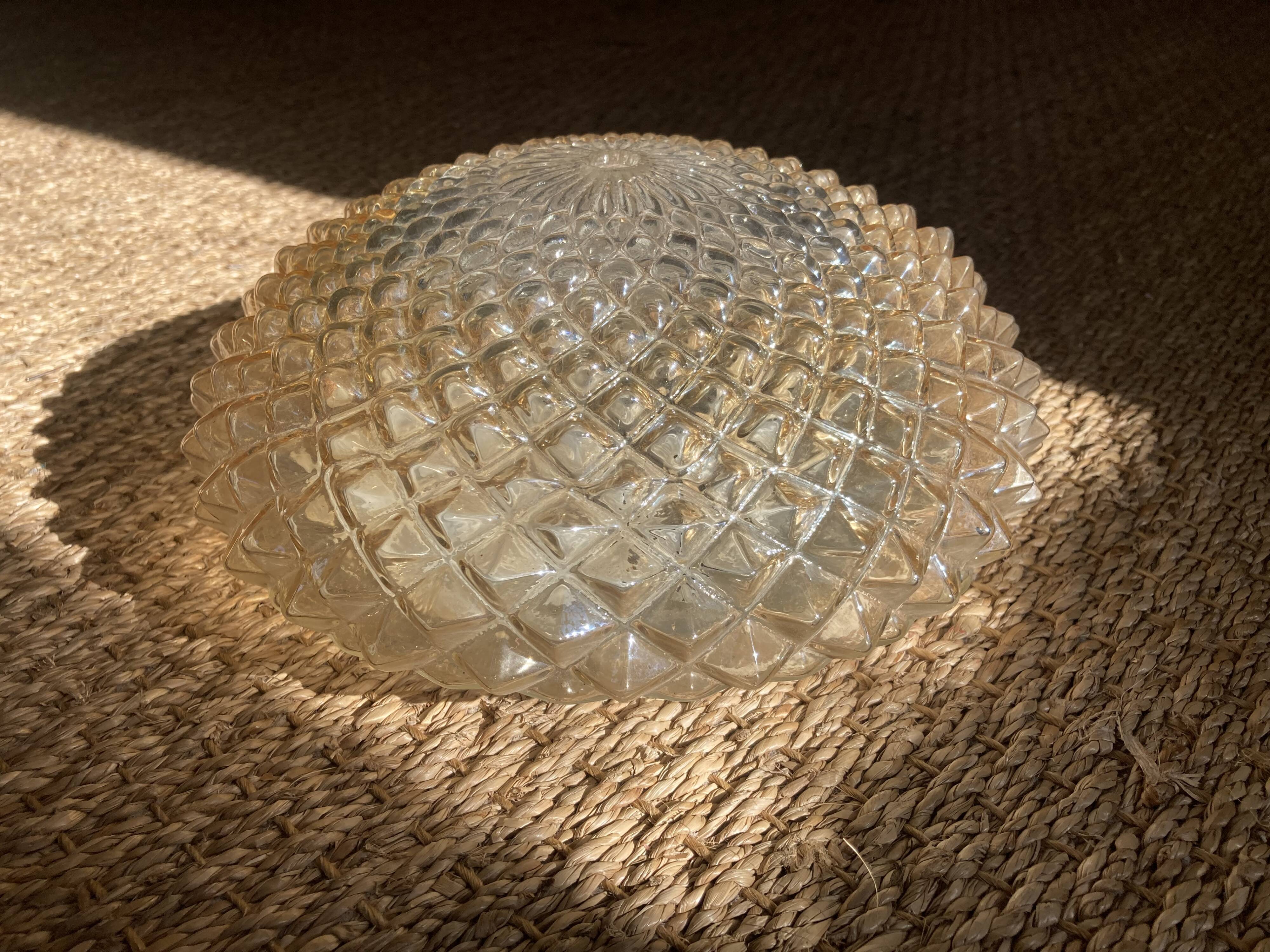 Ceiling lamp round amber globe blown glass