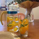 Pitcher and 2 clementine pattern glasses