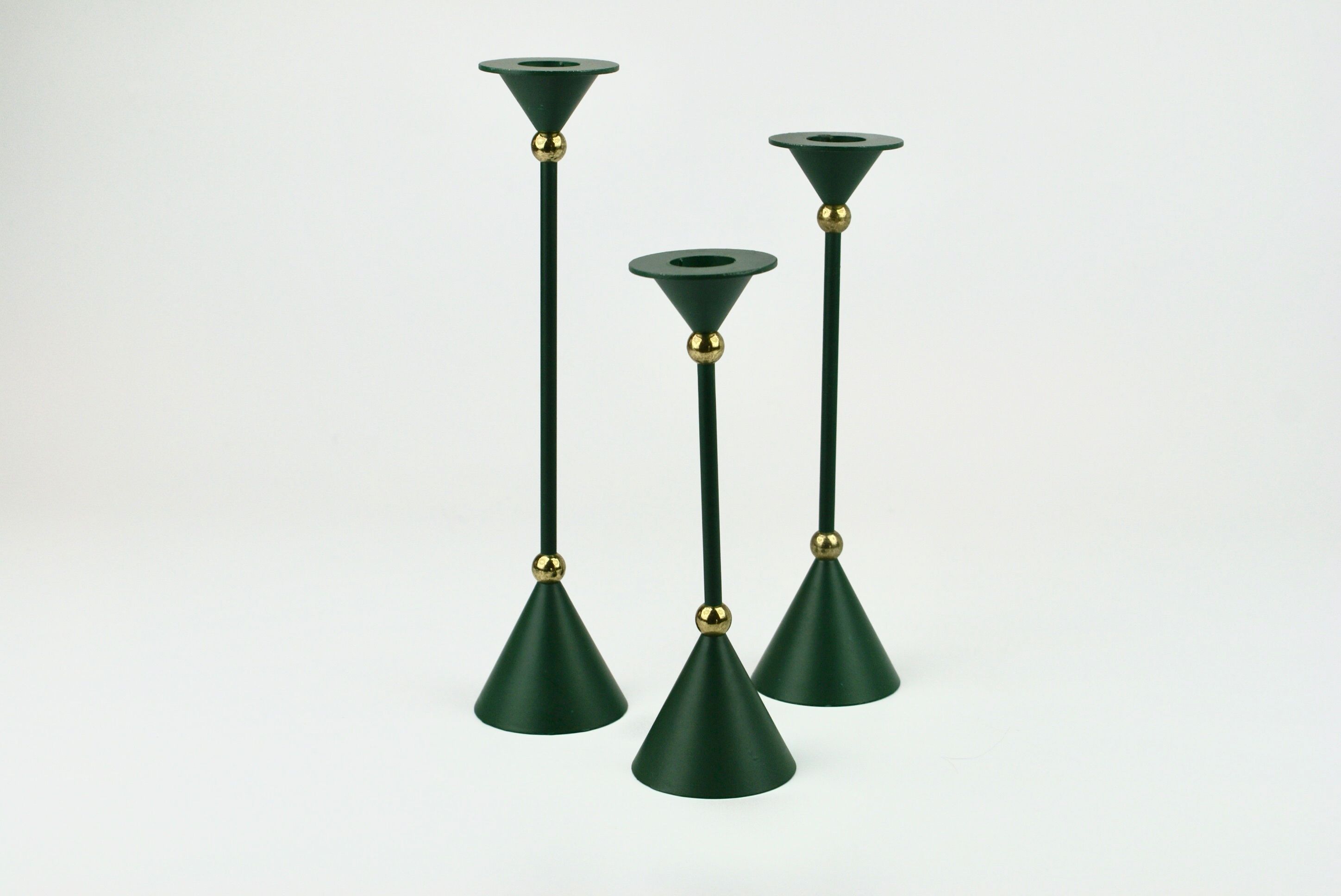 Set of three forrest green candle holders