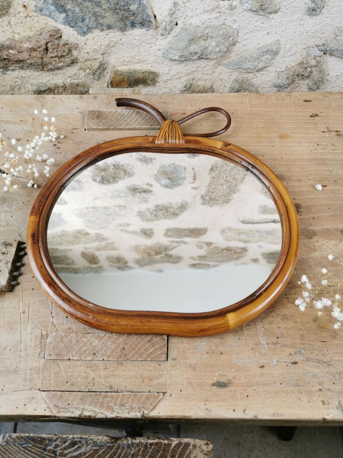 Rattan apple mirror