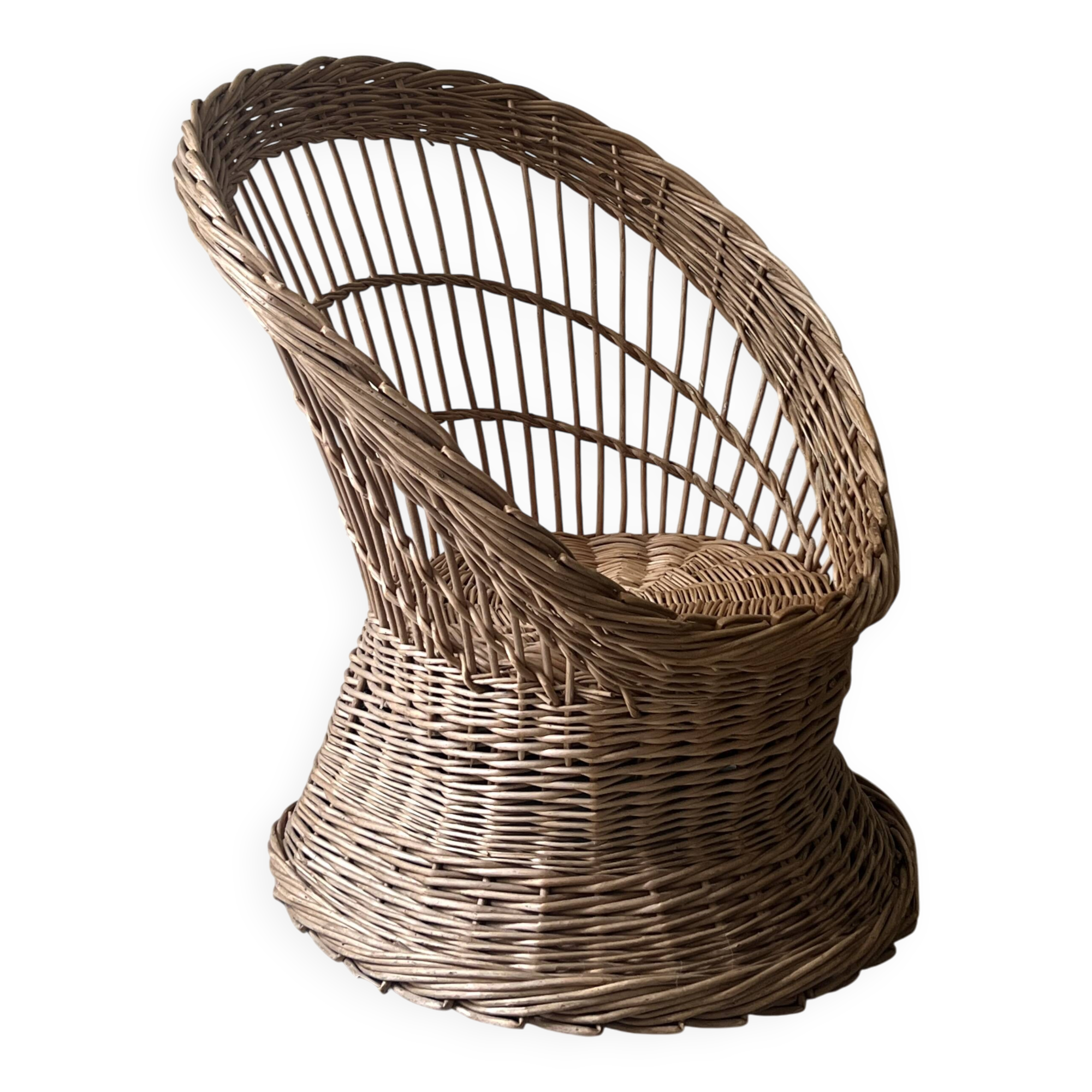 Fauteuil vintage corbeille en rotin tressé, vers 1970