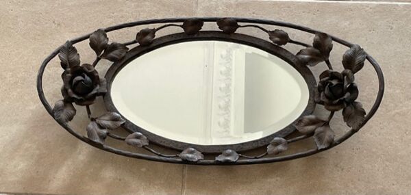 Miroir Ou Centre De Table Fer Forgé Art Déco Signé.