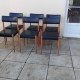 6 vintage faux leather and Scandinavian wood chairs