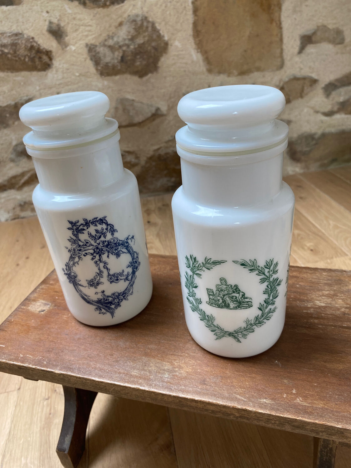 Opaline apothecary pots